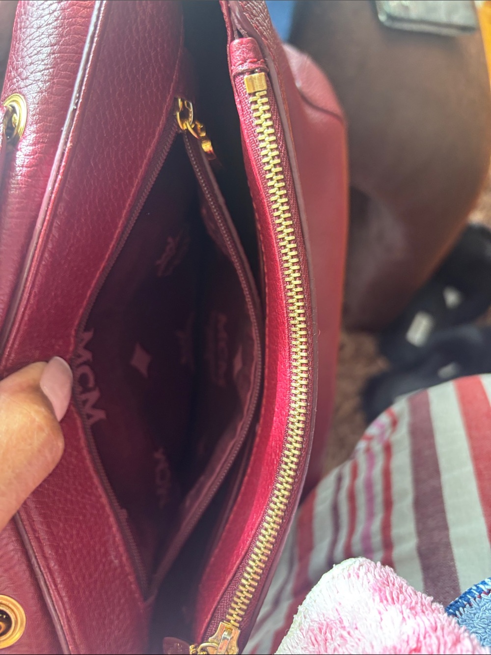 MCM Burgundy Leather Top-Handle 2-Way Bag - Picture 5 of 16
